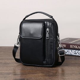 Men'S Genuine Leather Crossbody Bag - Adjustable Strap, Multiple Compartments, Zipper Closure, Black & Brown Options, Perfect for Everyday Use, Secure Travel Bag |